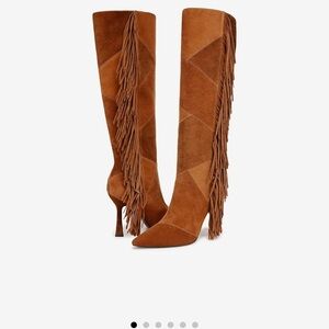 SOLD Sam Edelman Fringe Suede Knee-High Boots - Tan Wide Calf
